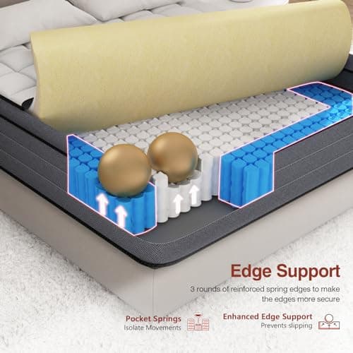 Ayeawo California King Mattress, 12 Inch Cal King Hybrid Mattress with Motion Isolation Pocketed Springs & Pressure Relief Gel Memory Foam, Firm Cali King Mattress in a Box, CertiPUR-US view 6