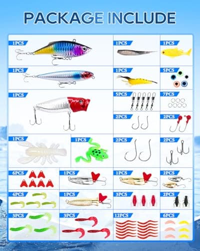 UCEC Fishing Lures Tackle Box with Tackle Included, Fishing Kit with VIBs, Minnows, Frogs, Soft Baits & Hooks, Freshwater Lure Kit for Bass Walleye Trout, Mens Fishing Gifts, Ideal for Father's Day view 2