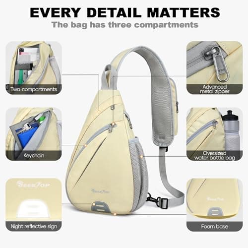 Seektop Anti Theft Crossbody Bag for Women RFID Blocking Waterproof Sling Backpack Lightweight 400D Nylon Small Chest Pack Shoulder Bag for Travel Hiking Commuting Men Beige view 4