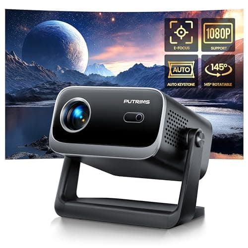 Projector with WiFi and Bluetooth - Mini Projector [145°Adjustable-Stand & Electric Focus & Auto Keystone], PUTRIMS S28 Portable 1080P 4K Support Outdoor Movie Projector for Phone/TV Stick — image 1