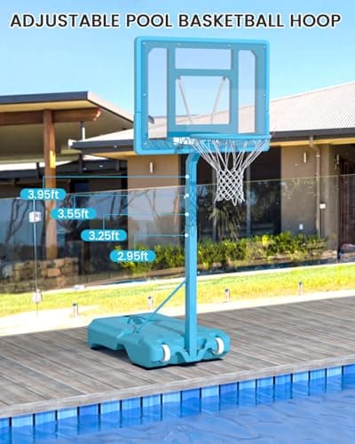 Swimming Pool Basketball Hoop,Adjustable Poolside Basketball Goal with 2 Nets,2 Balls & Inflator Outdoor for Kids Youth Teens Adults view 5