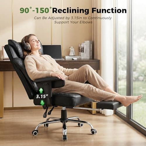 GTPLAYER Big and Tall Office Chair Wide Ergonomic Gaming Chair with Deluxe Embossing Designed Leather with Foot Rest,150°Reclining Adjustable Soft Armrests Pocket Spring Back Support and Pillow view 6