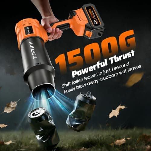990,000 RPM Cordless Leaf Blower, Electric Handheld Leaf Blower with 2 Batteries & Charger, Lightweight for Patio, Lawn, Yard, Deck - Light Orange view 4