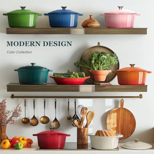 Overmont Enameled Cast Iron Dutch Oven - 7QT Pot with Lid Cookbook & Cotton Potholders - Heavy-Duty Cookware for Braising, Stews, Roasting, Sourdough Baking bottle green view 2