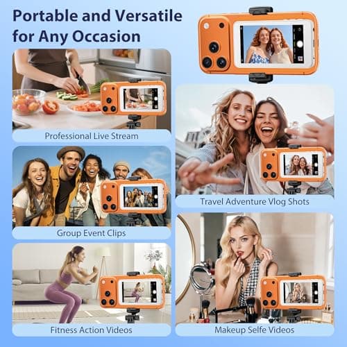 Vlog Selfie Monitor Screen for iPhone 17 Series & Android,Built-in Speaker,Wireless & Wired Magnetic 4K/1080P Phone Back Camera Monitor with Remote Control for Live Stream TikTok (White) view 7
