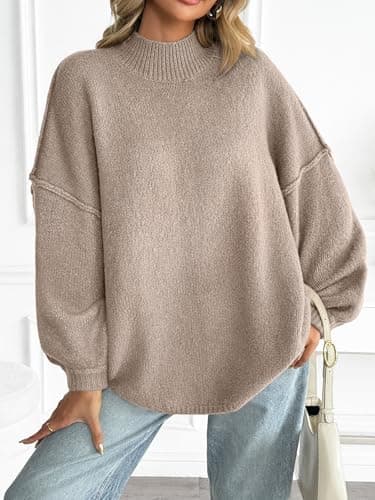 LILLUSORY Womens Oversized Mock Neck Batwing Chunky Fall Sweaters 2026 | Knit Cozy Comfort Soft Material, Casual Pullover, Daily Vacation Street Wear, Trendy Thick Winter Clothes view 6