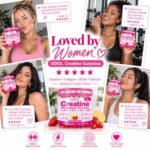 ODOL 5000mg Creatine Monohydrate Gummies with Collagen for Women, 120 Count view 4
