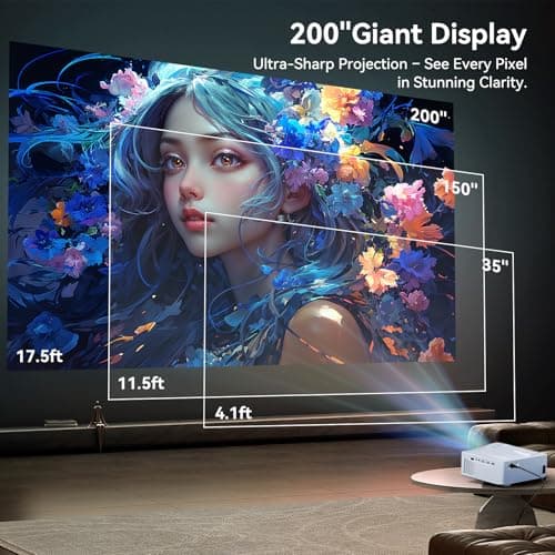 5G WiFi Bluetooth Projector, Native 1080P Outdoor Movie Projector with 200" Display, 380ANSI Home Theater Video Projector 4K Supported, LED Video Projector Compatible with TV Stick, Phone/PC view 4