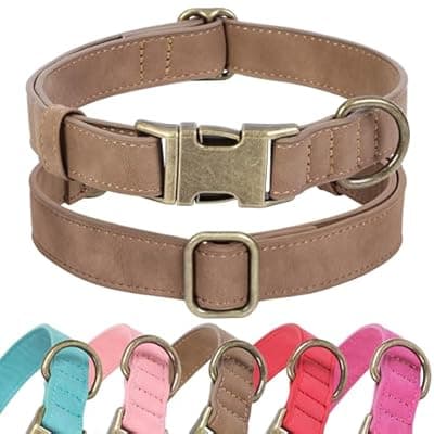 Jumpress Soft Leather Dog Collar for Small Medium Large Dogs, Heavy Duty Dog Collar Leather with Quick Release Metal Buckle, Durable & Adjustable for Large Dogs Walking (Brown, L)