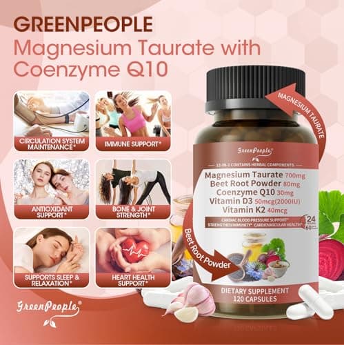 Magnesium Taurate Capsules, 12-in-1 Complex - Beet Root, CoQ10, Resveratrol for Heart Support, Immue Support, High Absorption Magnesium Taurate Complex Supplement for Men and Women, 120 Capsules view 3