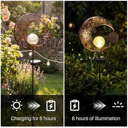 MEBRUDY Solar Garden Decor Lights with Tag, Moon Solar Light Waterproof Outdoor Decor for Yard, Lawn, Patio, Pathway, Garden Gifts for Mother, Grandma, Women view 5