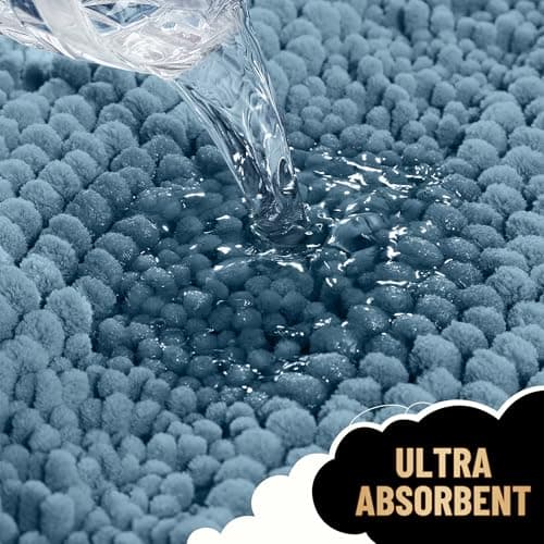 OLANLY Thick Bathroom Runner Rugs 47x17, Extra Absorbent Chenille Striped Bath Rugs, Rubber Backing, Machine Wash Dry, Long Bath Mats for Bathroom, Tub and Shower, Home Decor Accessories, Airy Blue view 3