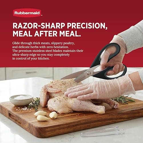 Rubbermaid Kitchen Scissors All Purpose Heavy Duty, Stainless Steel Kitchen Shears with Protective Sheath, Dishwasher Safe Kitchen Scissors for Food, Meat, Poultry & Herbs, Comfort Grip, Black view 4