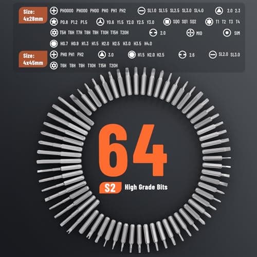 KATERK Electric Screwdriver, 64-in-1 Mini Precision Screwdriver Cordless with 5 Torque Levels, Max 0.75N.m, 500mAh Battery, Small Power Screwdriver Repair Tool Kit for 3D Printer, Laptop, Phone, Watch view 6