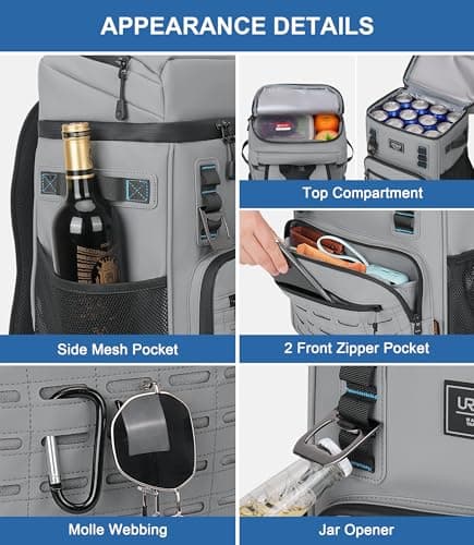 Cooler Backpack 2 Insulated Compartments Leak Proof Beach Coolers Back Pack Waterproof Cooler Bag for Hiking, BBQ Camping, Picnic, Fishing (25L, 36 Cans) view 5