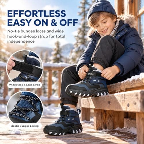 Kids Snow Shoes with Foldable Crampons Anti-Slip Insulated, Adjustable ‌Hook & Loop‌ Waterproof Winter Ankle Boots for Boys Girls Youth Children view 5