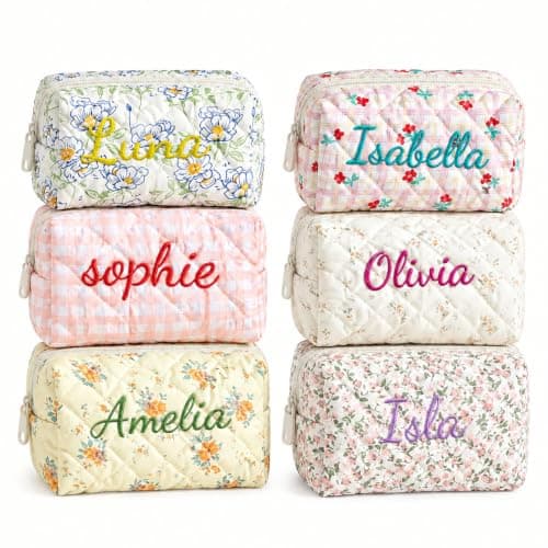Custom Embroidered Flower Cosmetic Bag with Assorted Floral Designs. Portable Zipper Makeup Storage Pouch, Ideal for Daily Life and Travel, Gift for Ladies and Wedding Bridesmaids. — image 1