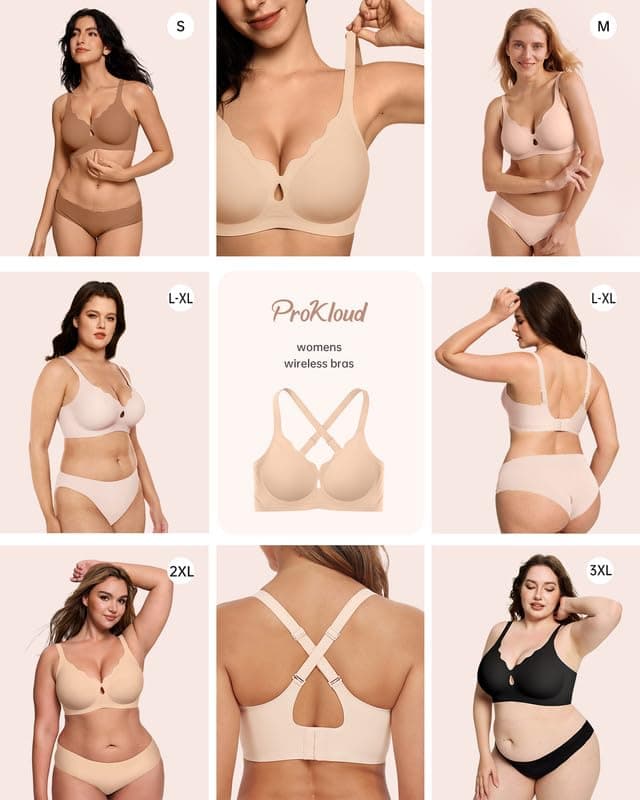 ProKloud Wireless Bras for Women Wave Push Up No Underwire Bralettes Seamless Full Coverage Support Lift Everyday Bra view 5