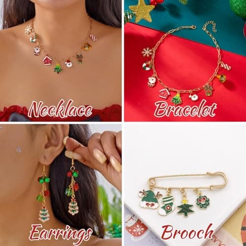 4pcs Christmas Jewelry Set Gifts for Women, Atarvana Xmas Necklace, Earrings, Bracelet, Brooch for Women Stocking Stuffers Christmas Gift view 3