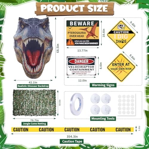 Halloween Dinosaur Trunk or Treat Car Decorations Kit for SUV, Car-Safe & Reusable Realistic Dino Tarp & Stickers for Jurassic Park Theme Party Haunted House Archway Garage Decor -13Pcs view 2