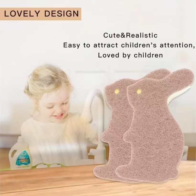4 Pcs Rabbit Shape Kitchen Cleaning Sponge Multi Functional Cute Scrub Sponge Non Scratch Dish Sponge for Washing Dishes Kitchen Bathroom(Rabbit) view 7
