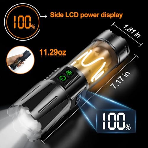Super Bright Flashlight High Lumens 100000 Rechargeable, Powerful 50W LED, Long Lasting 30H, Daul Bottons 10Modes with Side Light, Quick USB C Charge & Output, Multi-functional for Home Camping Hiking view 6
