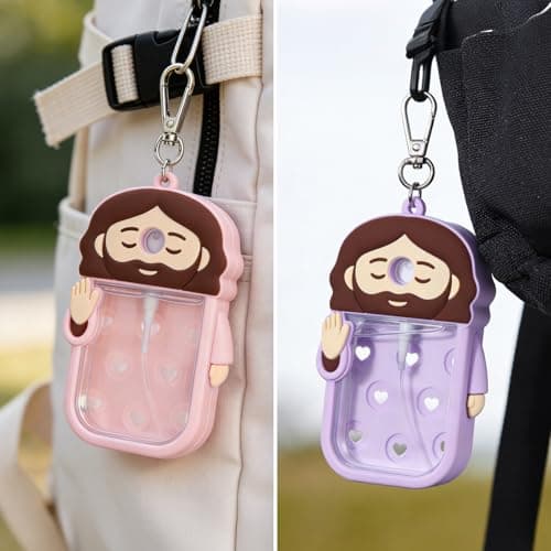 Cornholepy Cute Jesus Hand Sanitizer Keychain 30ml Silicone Spray Bottle Case for Purse Backpack School Office view 4