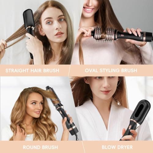 Natrial Hair Dryer Blow Dryer Brush Thermal Round Hot Air Brush Set | Blowout Brush Styler for Volumizing , Hair Dryer Brush for Straightening, Frizz‑Free for All Hair Types, Black&yellow view 2