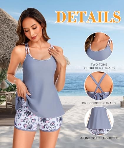 MFAVIP Tankini Swimsuits for Women 2026, Tummy Control Two Piece Bathing Suits, Blouson Tank Tops with Board Shorts view 5