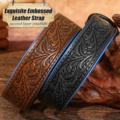 JKEEMI Kids Cowboy Cowgirl Belt, Western Genuine Embossed Leather Belt Bull Horse Eagle Buckle for Gift Daily Costumes view 2