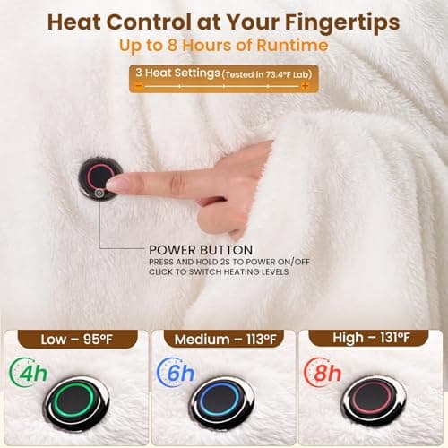 Bearbug Cordless Heated Blanket 50“ x 70", Portable Wearable Heated Blanket Shawl Hoodie Battery Operated, Car Charger, Dc Adapter, 3 Heating Level, Machine Washable, Beige view 5