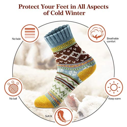 FYC Socks for Women Warm Wool Winter Women Socks, Women Christmas Gift | Women Christmas Gift Birthday,Stretchy Cuffs,Cozy House Socks,Outdoor Winter & Boot Socks,Gifting & White Elephant Exchanges view 4