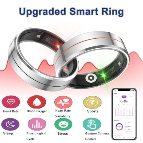 Smart Ring for Women & Men, Health Tracker with Blood Oxygen Monitor, Heart Rate & Sleep Monitor, Waterproof Fitness Ring Long Lasting Battery Sleep Ring for iPhone and Android, No Subscription Fee view 2