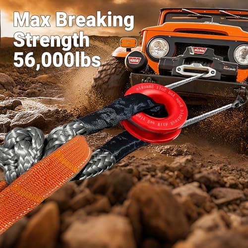 DAJOUJS Synthetic Soft Shackle Rope 1/2 Inch x 22 Inch Gray Recovery Tow Shackles with Red Recovery Ring 56,000lbs Breaking Strength Offroad Soft Shackle Recovery Kit for Truck, Jeep, SUV, UTV, ATV view 3