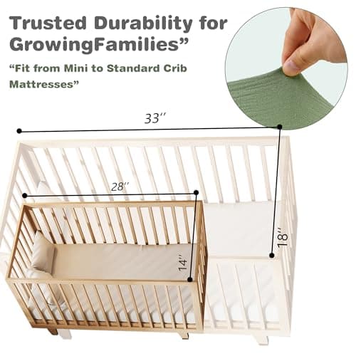 Muslin Bassinet Sheets 3 Pack, Cotton Bassinet Sheets for Baby Girl and Boy, Breathable Bedside Sleeper Bassinet Fitted Sheet, Universal Rectangle & Oval Bassinet Cover, 28x14 to 33x18, Green view 2