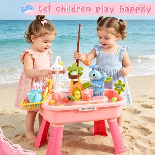 Ploomi Upgraded Toddler Sand Water Table Toy with Electric Water Pump, Kids Sand Water with Faucet/Play Food Accessories/Fishing Toy, Kitchen Play Sink Toys for Girl Boy Age 3+ view 2