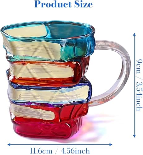 AKLOZYX Artistic Book Stack Glass Coffee Mug,11oz Handmade Tea Cups Cool Funny, Decorative Design for Book Lovers Gifts for Women and Man (Medium) view 3