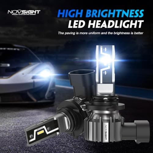 NOVSIGHT 9006 HB4 LED Light Bulbs - 500% 20,000LM Super Brighter 6500K Cool White Light Bulbs, 1:1 Design 50000+ Lifespan, Easy Installation, 9006 HB4 Automotive Fog Lamps, Pack Of 2 view 2