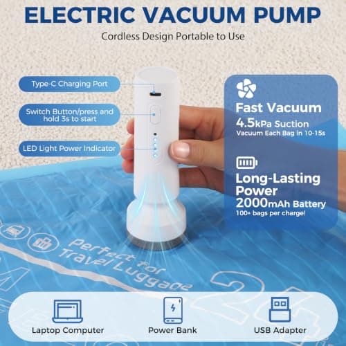 Vacuum Storage Bags with Cordless Pump, Vacuum Seal Space Saver Bags 18 Combo, 80% Space-Saving Bags for Clothing, Blankets, Pillows, Bedding & Comforters; Multi-Size Variety Pack for Home & Travel view 3