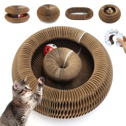PETSWEET Magic Organ Cat Scratcher Cardboard, Interactive Scratch Cat Toy with Bell Ball, Foldable Scratching Board, Corrugated Cardboard Scratch Pad for Indoor Cats, Round(1PCS) — image 1