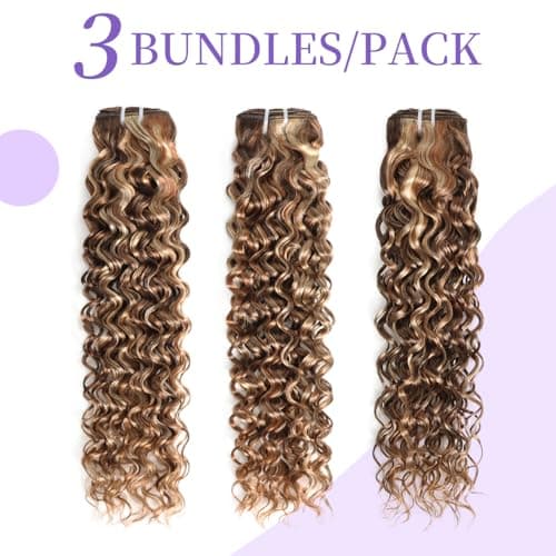 3 Tones 4/27/613 Sun-kissed Blonde Highlight Bundles Human Hair Weave for Black Women Ombre Brown Water Wave Virgin Hair 3 Bundles/Pack 14 16 18 Inch 100g/Bundle view 6