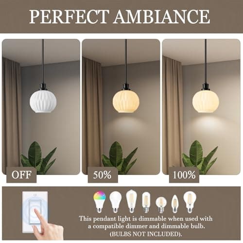 Karjearl Milk Glass Pendant Lights Kitchen Island, 1-Light 7.1" Black Modern Pendant Light Fixtures with Rods, Globe Hanging Lighting for Kitchen Sink Bathroom Dining Room, E26 Base view 4