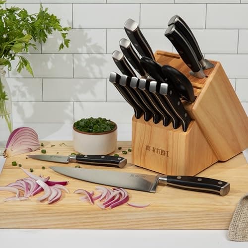 Yatoshi 15 Piece Black Knife Block Set - Pro Kitchen Knife Set Ultra Sharp High Carbon Stainless Steel with Ergonomic Handle view 2