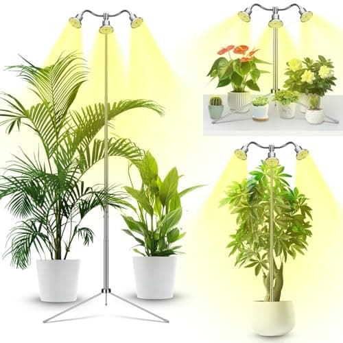 Full Spectrum Grow Lights for Indoor Plants 15-62 Inches Height Adjustable Aluminum Alloy Plant Growing Lamps with Detachable Tripod Stand, Auto On/Off Timer (Full Spectrum, Three Heads) view 1