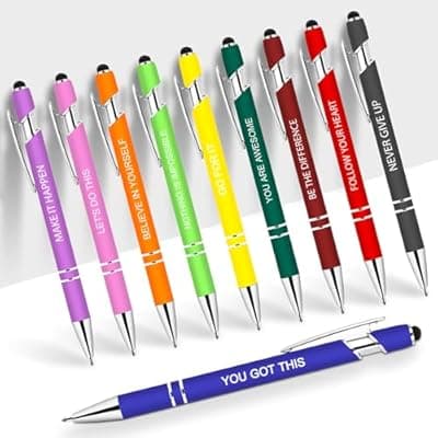 Greengines 10 Pcs Inspirational Pens - Motivational Ballpoint Pens Bulk with quotes Stylus Tip Gifts for School Coworkers Office Supplies Black Ink