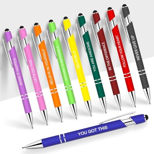Greengines 10 Pcs Inspirational Pens - Motivational Ballpoint Pens Bulk with quotes Stylus Tip Gifts for School Coworkers Office Supplies Black Ink — image 1