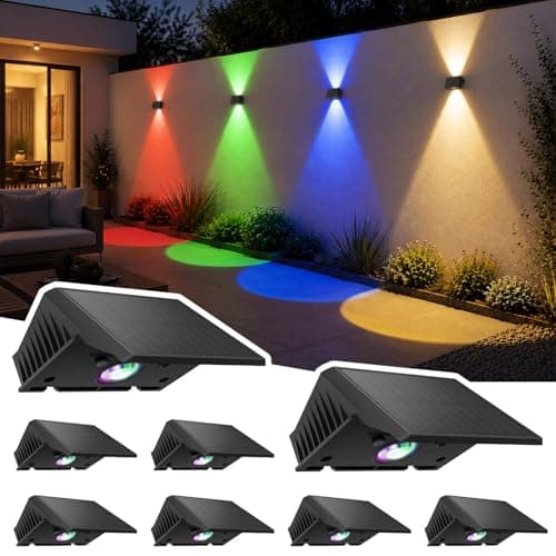 Fence Lights Solar Powered, Multicolor Solar Wall Lights Outdoor Waterproof IP67, Up and Down Solar Fence Lights Outdoor Dusk to Dawn for Patio, Garden, Backyard, Porch, Pathway, Festival (8 Pack) — image 1