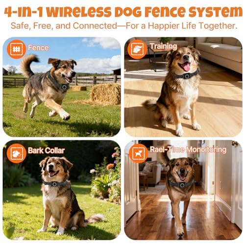 KITPLUS Wireless Dog Fence System: Electric Fence for Dogs 4-in-1 Dog Training Collar with Remote, Bark Control, Status Monitor Waterproof Electric Fence for Medium Large Dogs Outdoor Use view 3