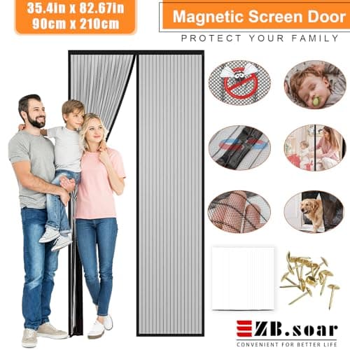 Magnetic Screen Door, Fit Door Size 32" x 80", Self Sealing Magnets,35.4 x 82.7In Screen Door,Keep Bugs Out,for Sliding Door, Front Doors(Black, 32 x 80 inches) view 3
