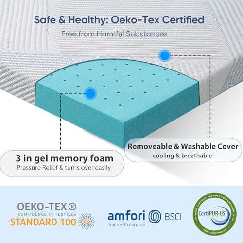 3 Inch Queen Size Gel Memory Foam Mattress Topper High Density Cooling Pad Pressure Relief Bed Topper with Removable & Washable Cover - Nanoocool™ view 4